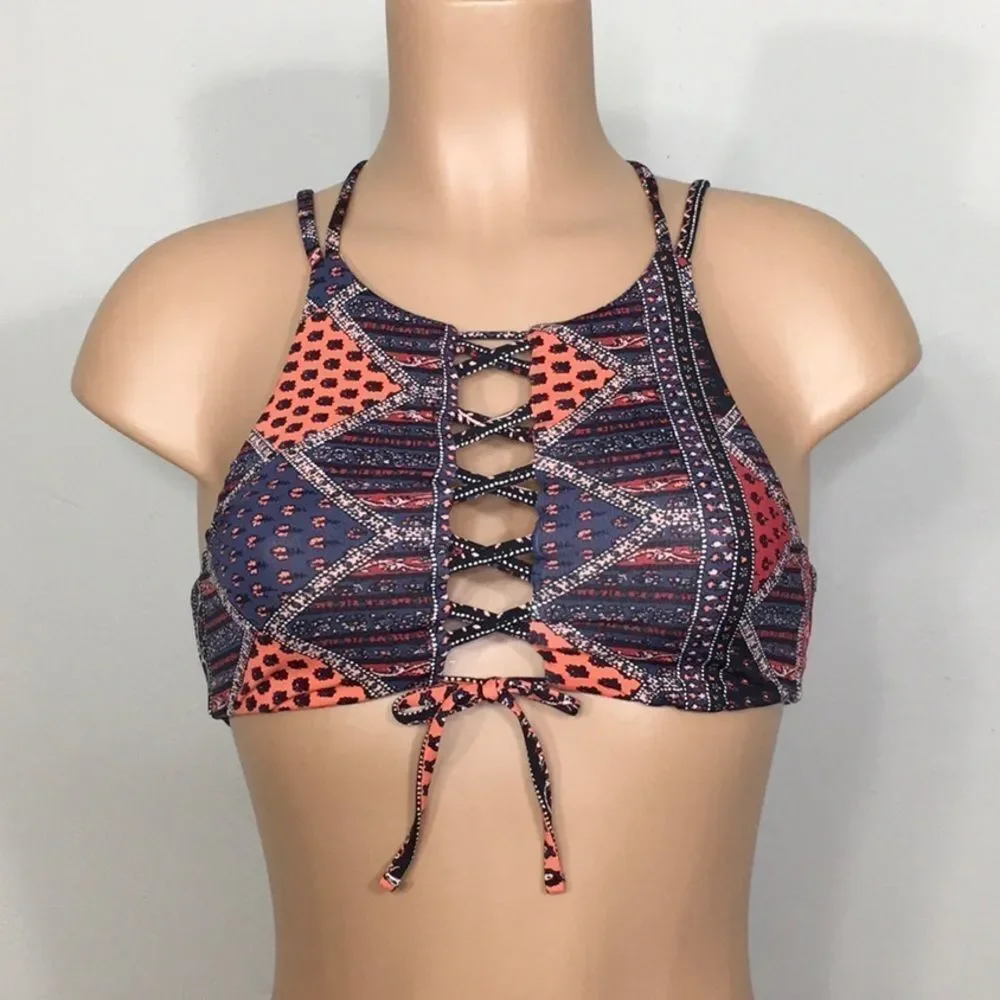 ROXY multicolored halter tie bikini top. New